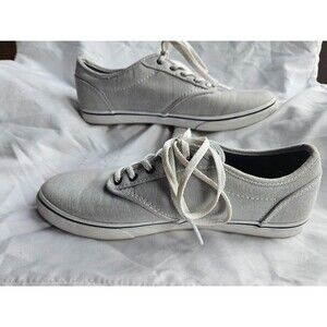 Vans Womens 8 Low Top Sneakers Shoes White Blue Striped Canvas Lace Up EUC